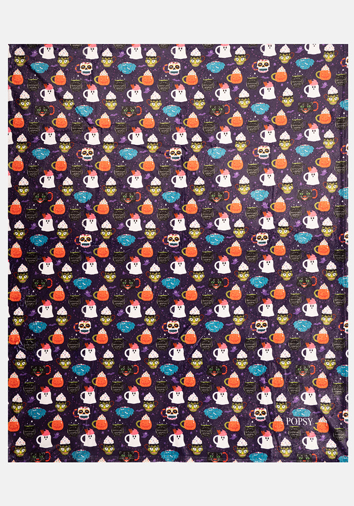 Halloween Mug Print Plush Throw Blanket (Pop-Under)