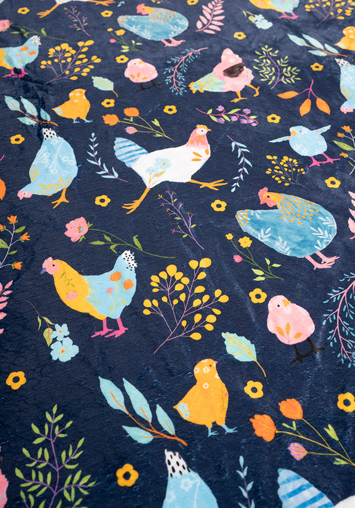 Third angle of Pop-under Henny Penny Print Plush Blanket