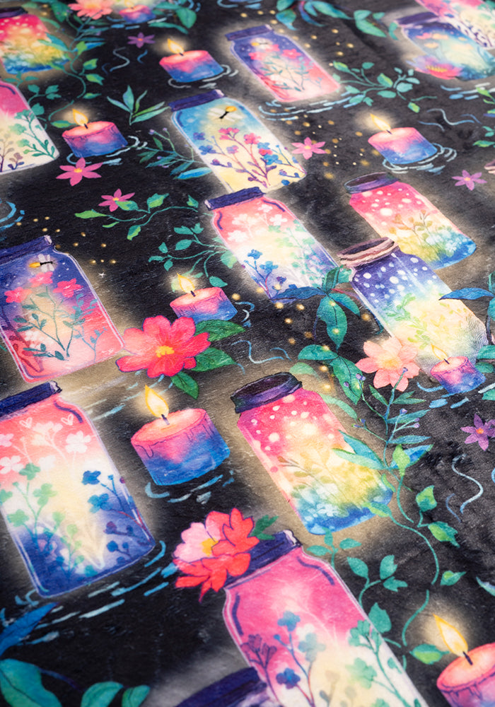 Fourth angle of Jars &amp; Candle Print Plush Throw Blanket (Pop-Under)