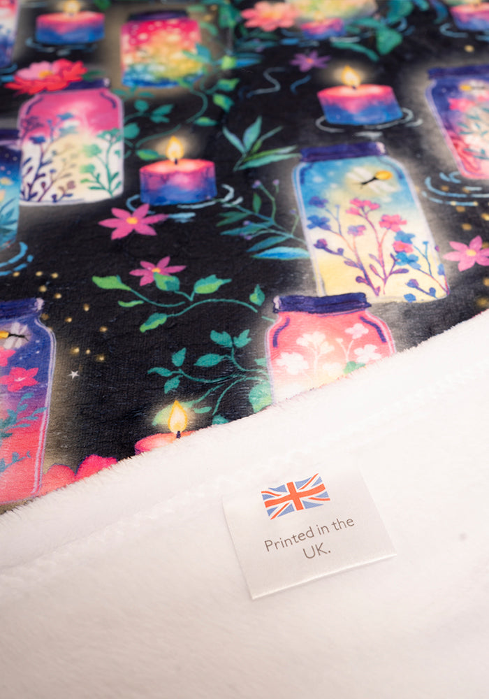 Third angle of Jars &amp; Candle Print Plush Throw Blanket (Pop-Under)