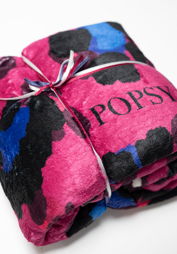 Fifth angle of Pop-under Large Scale Pink Animal Print Plush Blanket