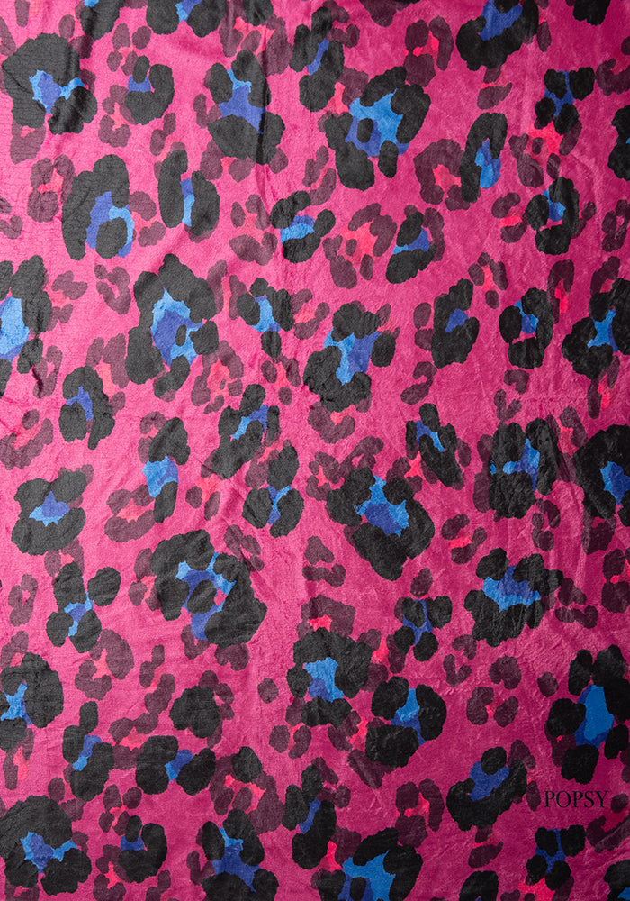 Fourth angle of Pop-under Large Scale Pink Animal Print Plush Blanket