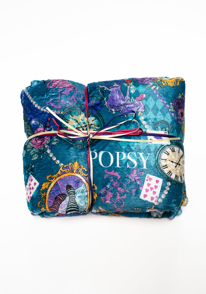 Fifth angle of Pop-under Looking Glass Print Plush Blanket