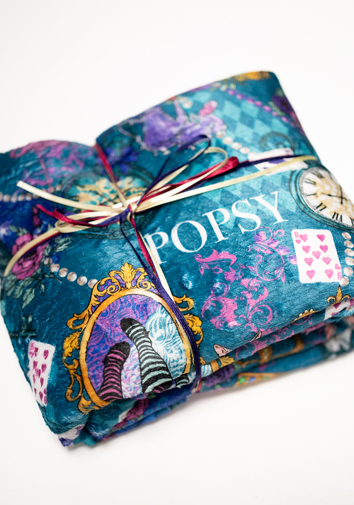 Eighth angle of Pop-under Looking Glass Print Plush Blanket