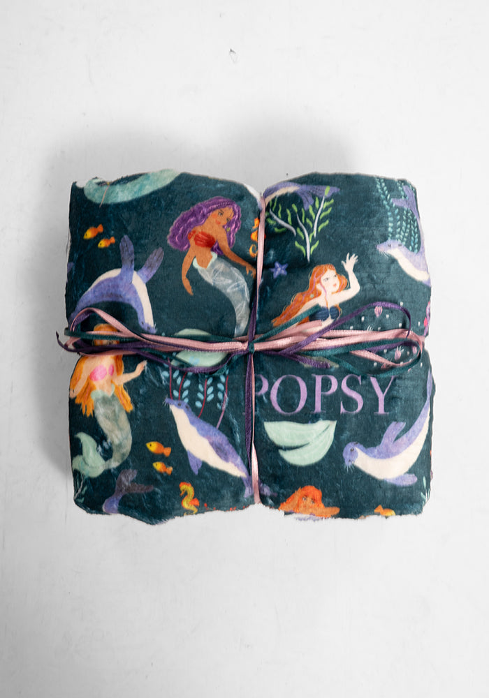 Seventh angle of Pop-under Mermaids &amp; Seals Print Plush Blanket