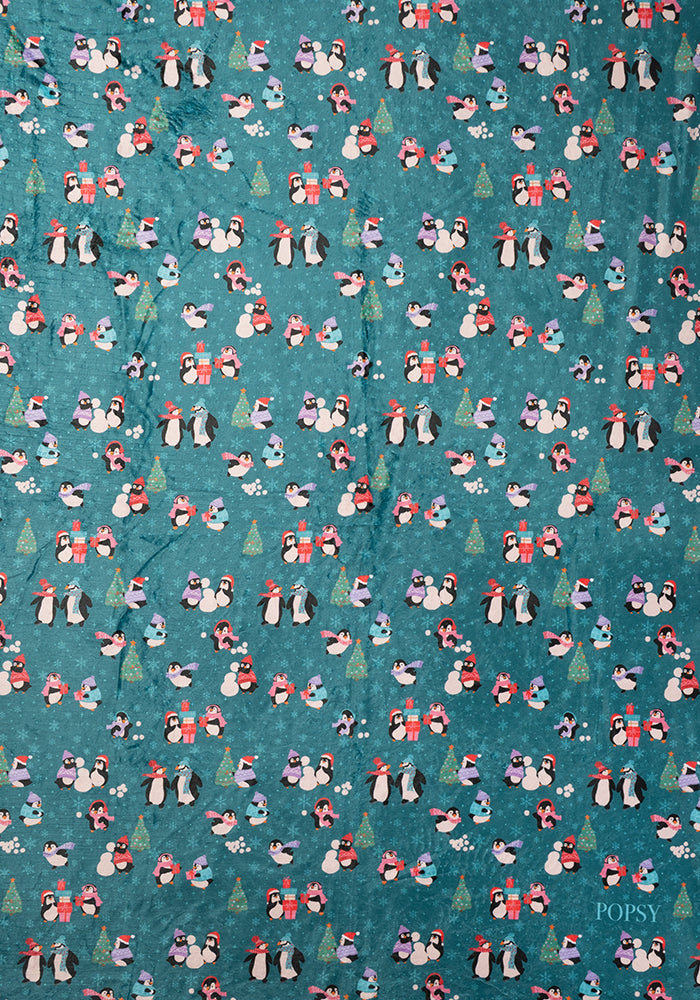 Pop-under Penguin Print Plush Blanket