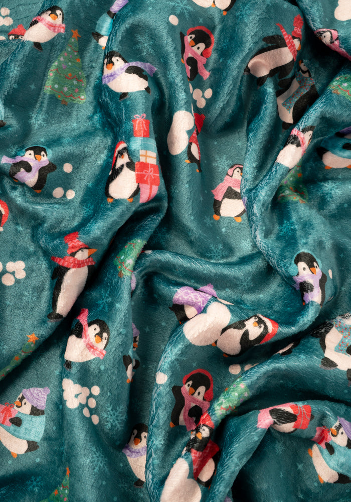 Pop-under Penguin Print Plush Blanket