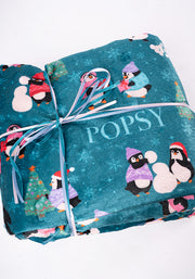 Pop-under Penguin Print Plush Blanket