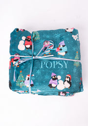Pop-under Penguin Print Plush Blanket