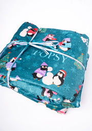 Pop-under Penguin Print Plush Blanket