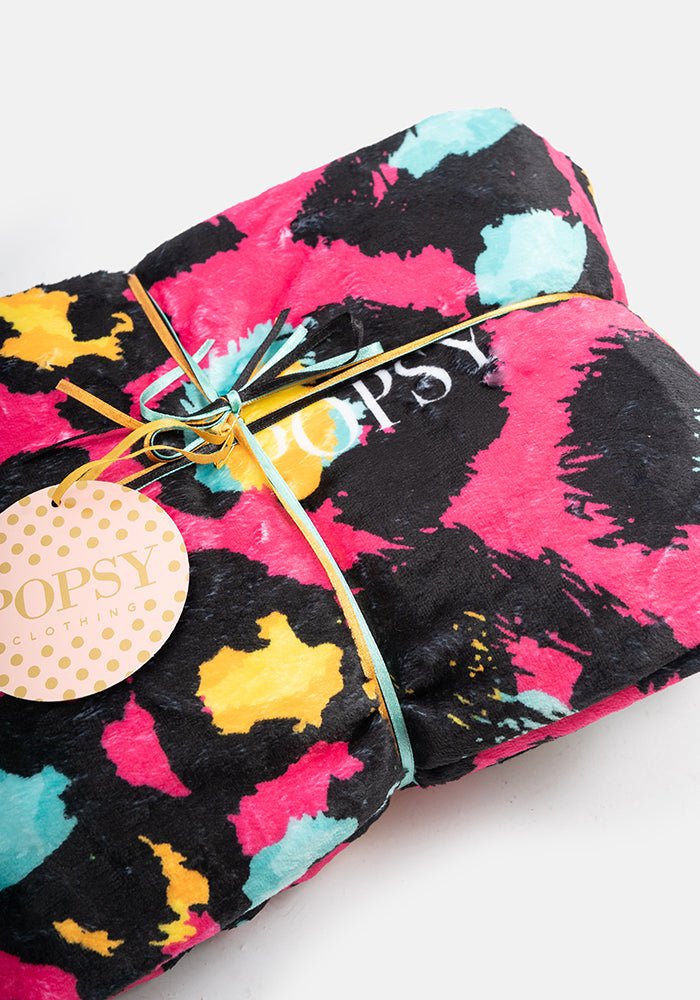 Pop-under Pink Animal Print Plush Blanket