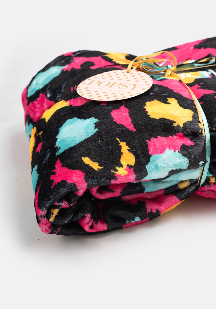 Pop-under Pink Animal Print Plush Blanket