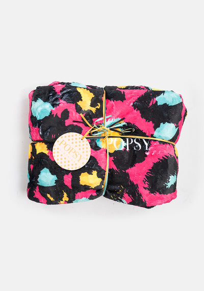 Pop-under Pink Animal Print Plush Blanket