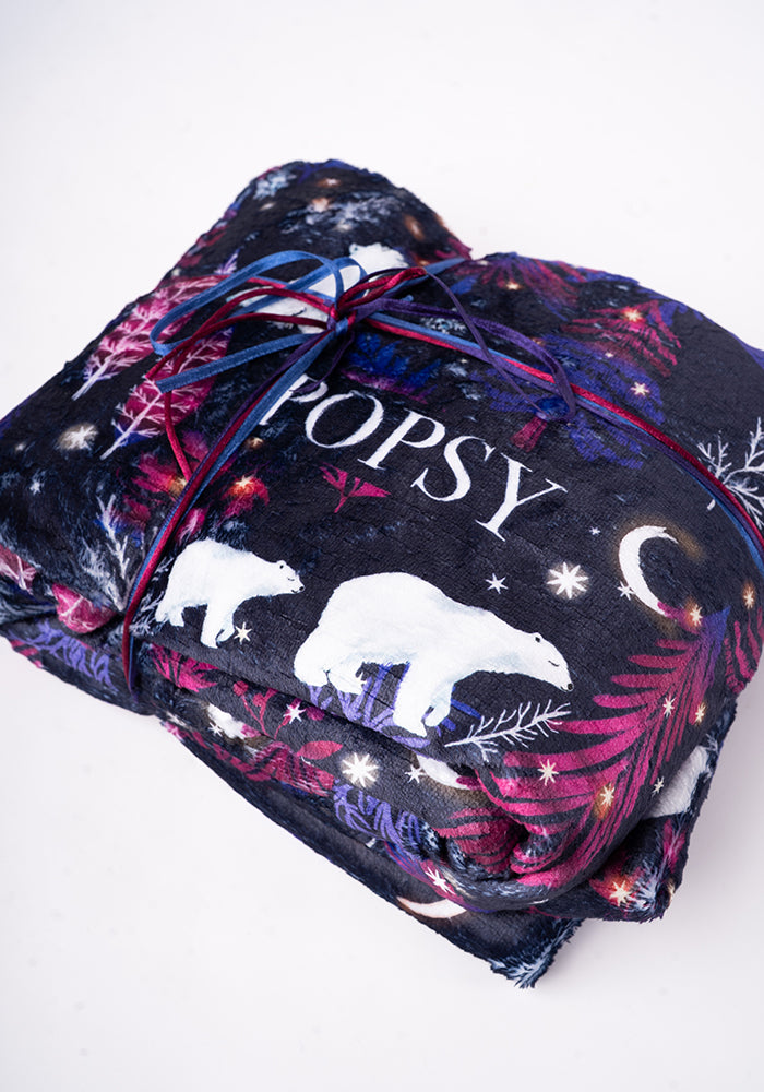 Pop-under Polar Bear Print Plush Blanket
