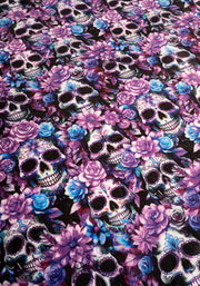 Pop-under Purple Floral Skulls Plush Blanket
