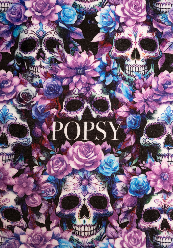 Second angle of Purple Floral Skulls Plush Throw Blanket (Pop-Under)