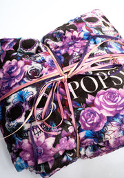Pop-under Purple Floral Skulls Plush Blanket
