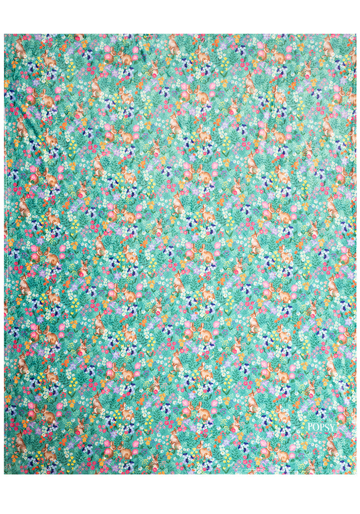 Third angle of Rabbit Garden Print Plush Throw Blanket (Pop-Under)