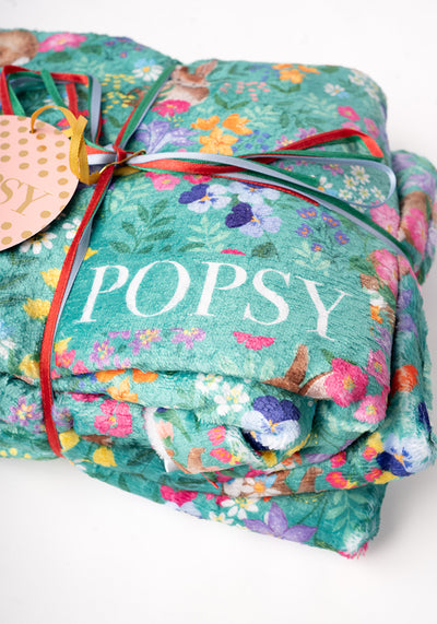 Pop-under Rabbit Garden Print Plush Blanket
