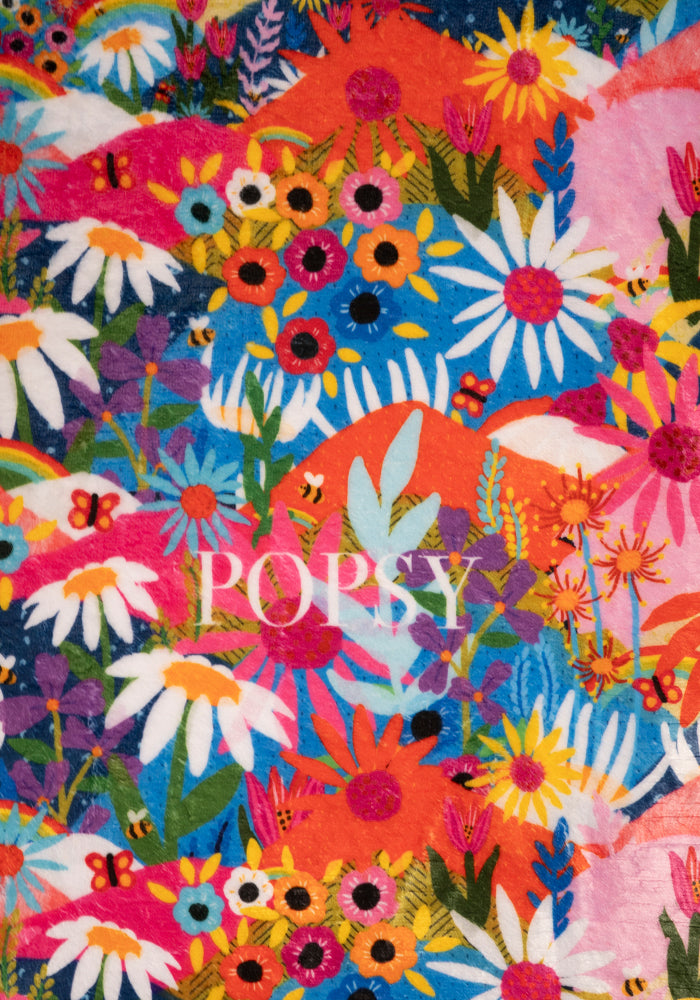 Pop-under Rainbow Border Print Plush Blanket