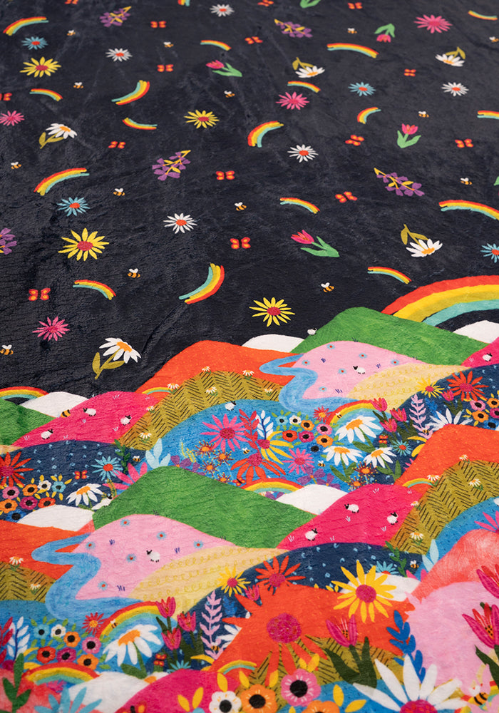Second angle of Pop-under Rainbow Border Print Plush Blanket