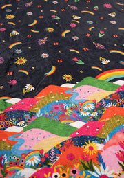 Pop-under Rainbow Border Print Plush Blanket