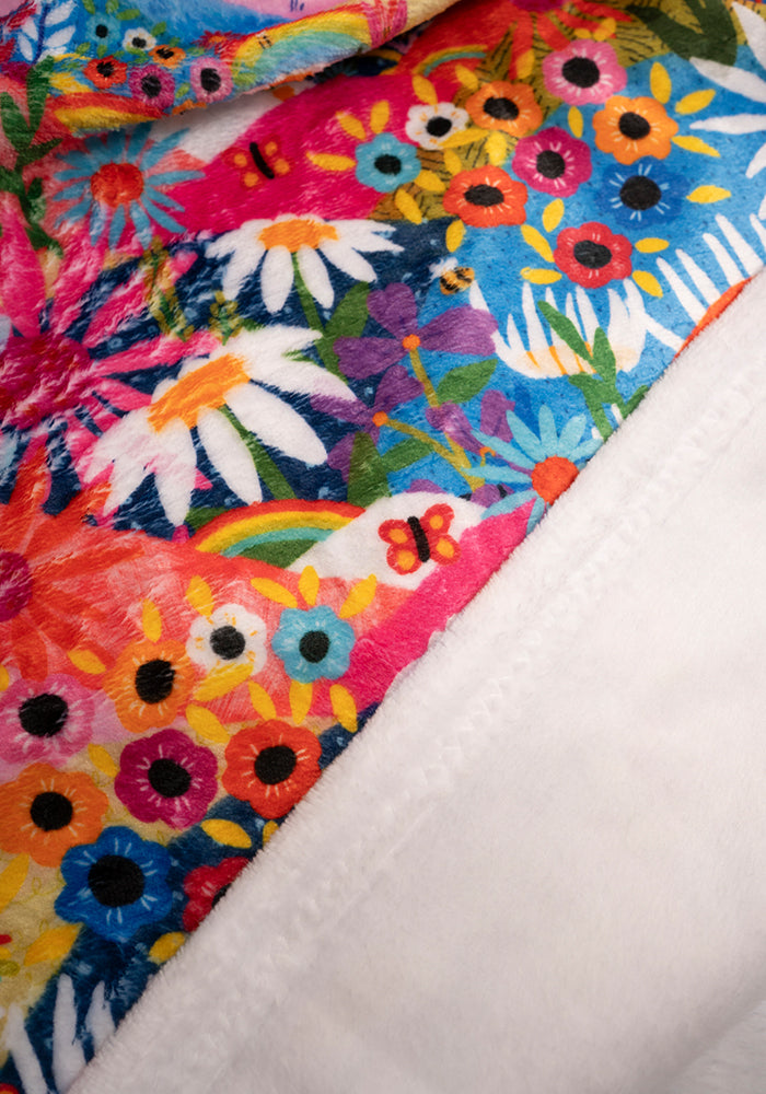 Sixth angle of Pop-under Rainbow Border Print Plush Blanket