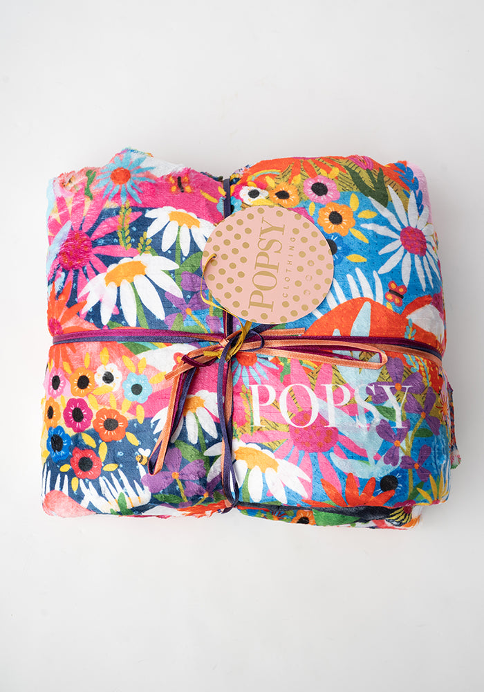 Fifth angle of Pop-under Rainbow Border Print Plush Blanket