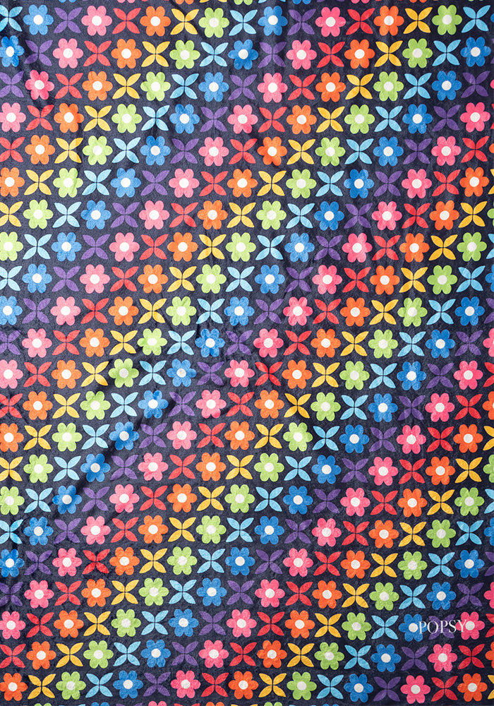 Fifth angle of Pop-under Retro Rainbow Floral Print Plush Blanket