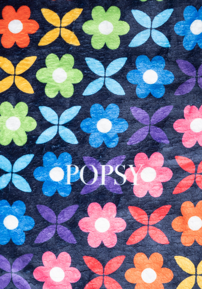 Seventh angle of Pop-under Retro Rainbow Floral Print Plush Blanket