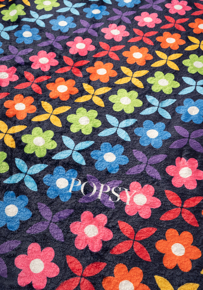 Fourth angle of Pop-under Retro Rainbow Floral Print Plush Blanket