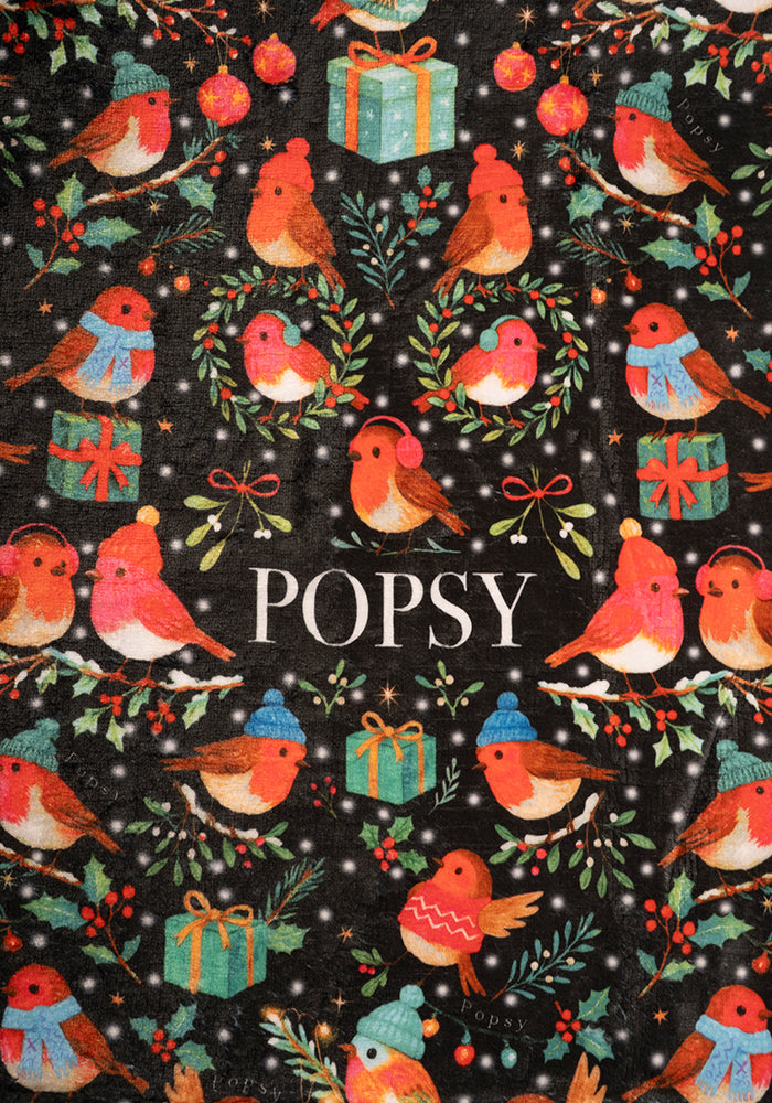 Pop-under Robins Print Plush Blanket