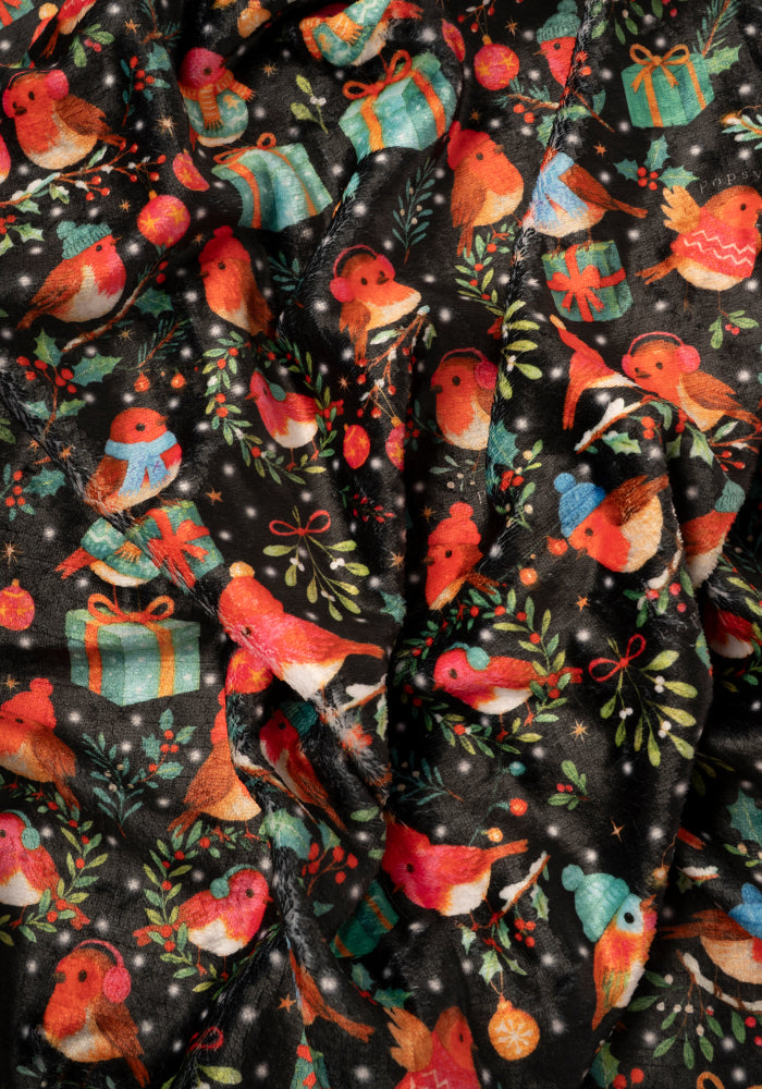 Pop-under Robins Print Plush Blanket
