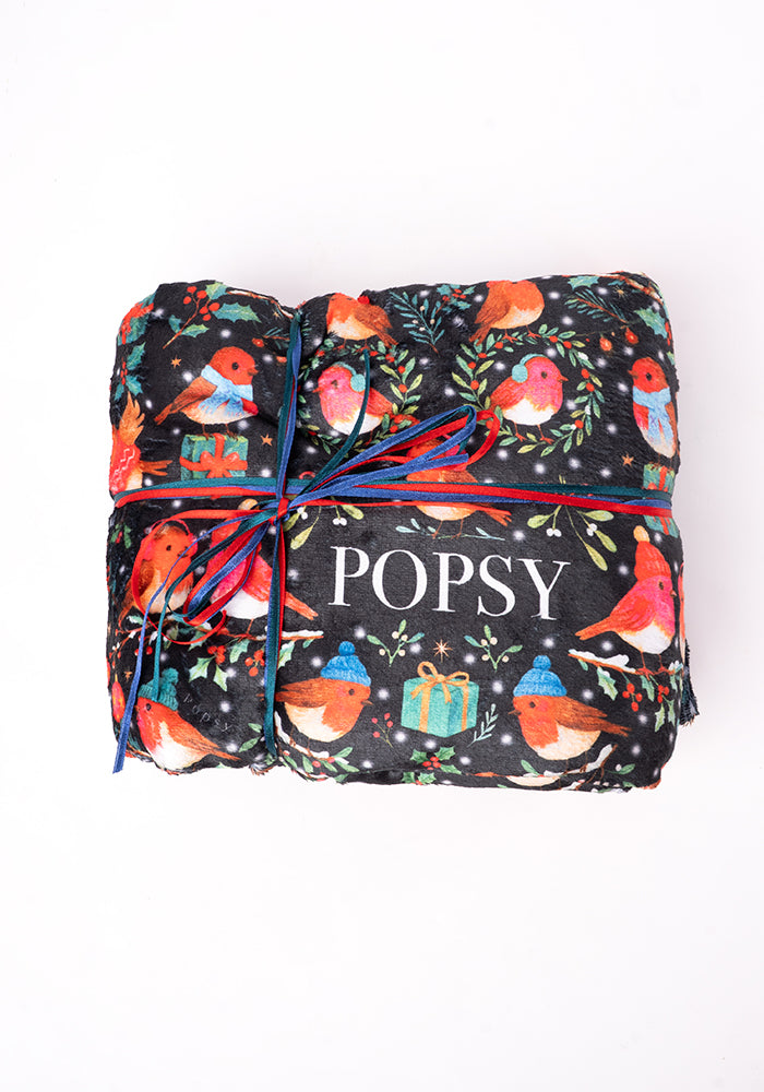 Pop-under Robins Print Plush Blanket