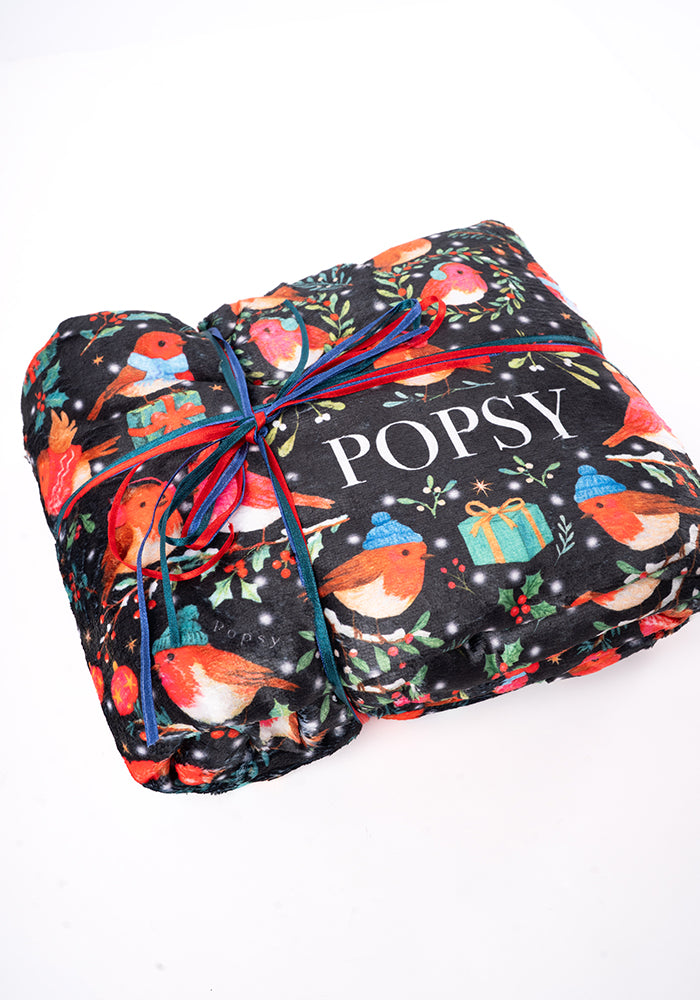 Pop-under Robins Print Plush Blanket