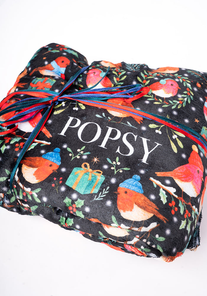 Pop-under Robins Print Plush Blanket