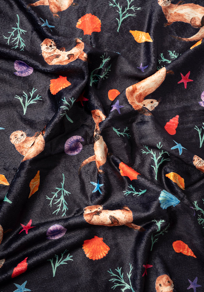 Second angle of Sea Otter Print Plush Throw Blanket (Pop-Under)