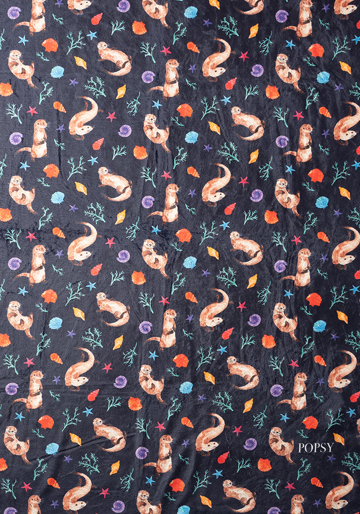 Fourth angle of Sea Otter Print Plush Throw Blanket (Pop-Under)