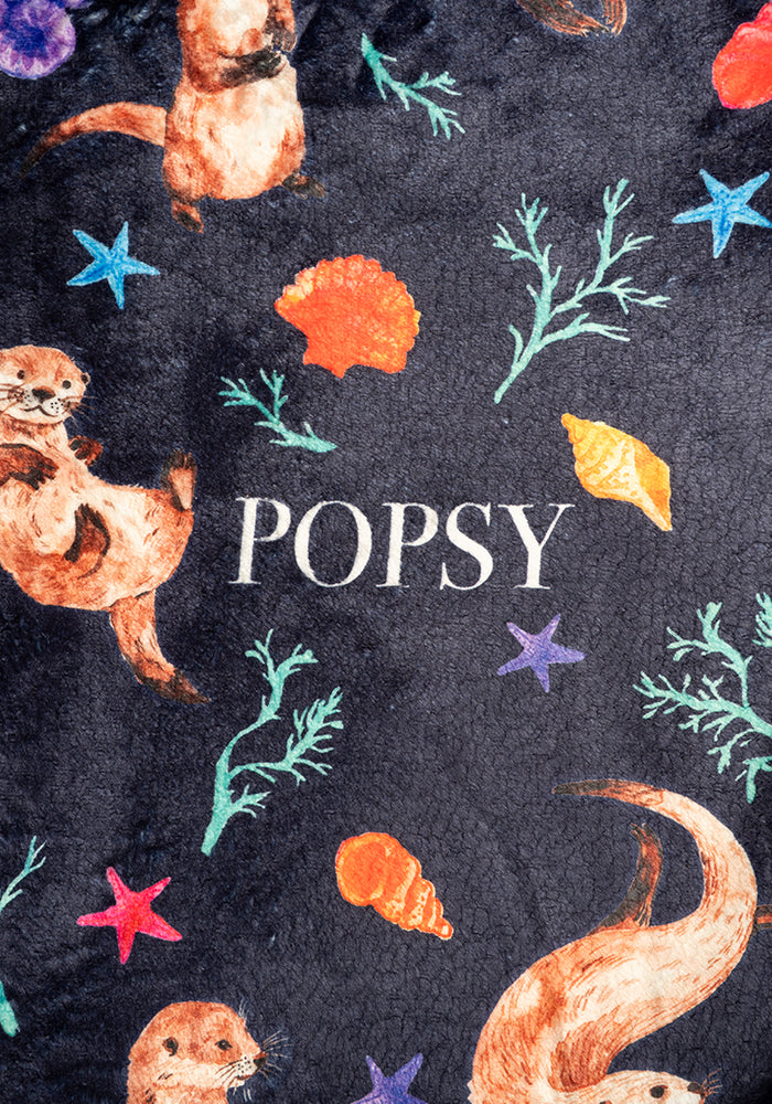 Tenth angle of Sea Otter Print Plush Throw Blanket (Pop-Under)