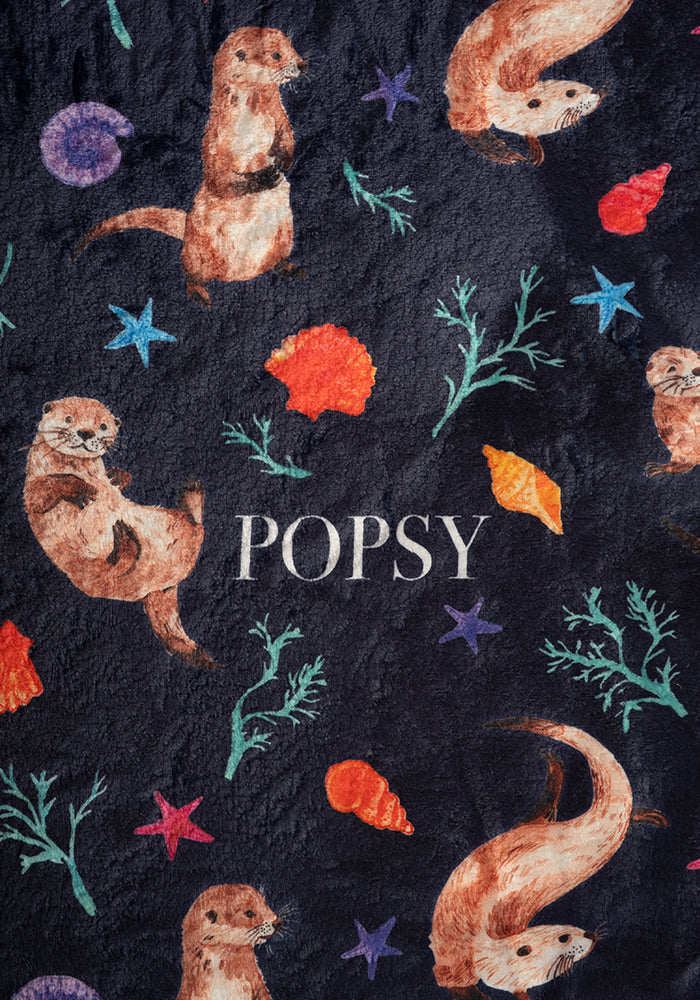 Fifth angle of Sea Otter Print Plush Throw Blanket (Pop-Under)