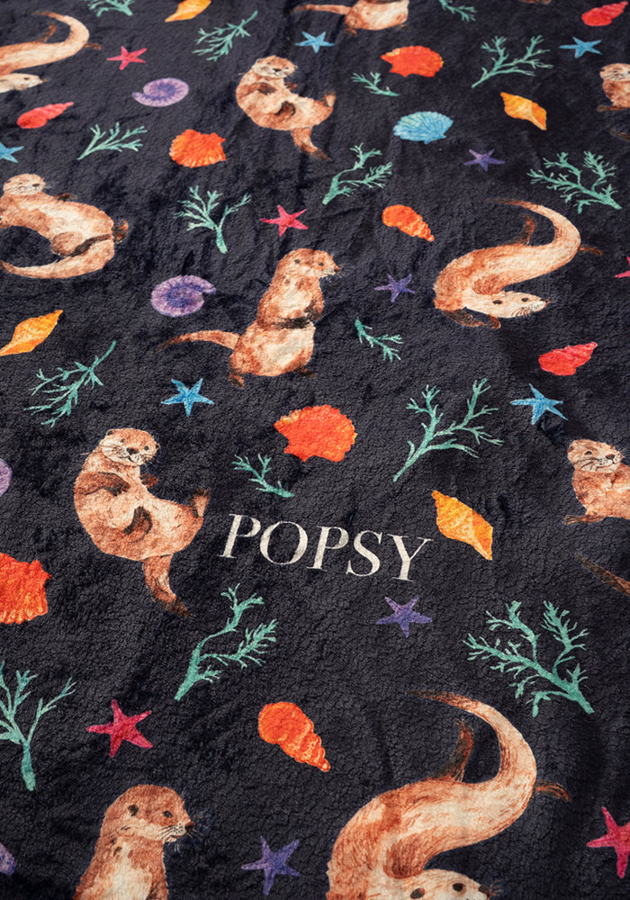 Eighth angle of Sea Otter Print Plush Throw Blanket (Pop-Under)