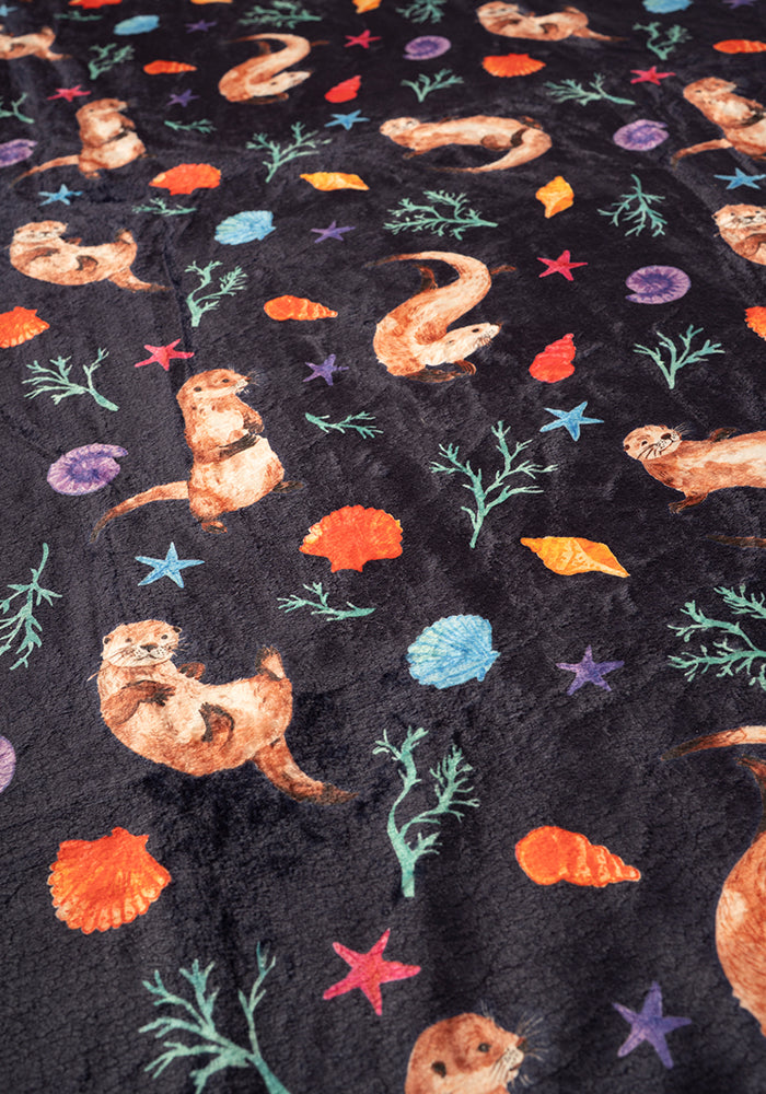 Seventh angle of Sea Otter Print Plush Throw Blanket (Pop-Under)