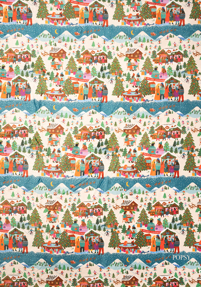 Pop-under Ski Village Print Plush Blanket