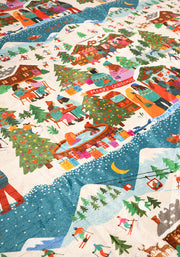 Pop-under Ski Village Print Plush Blanket