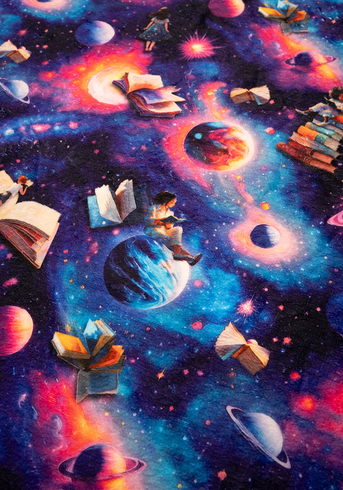 Sixth angle of Pop-under Space Books Print Plush Blanket