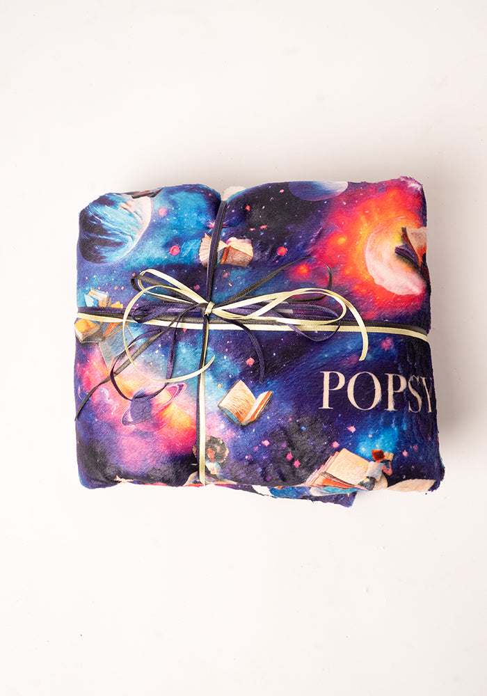 Front view of Pop-under Space Books Print Plush Blanket