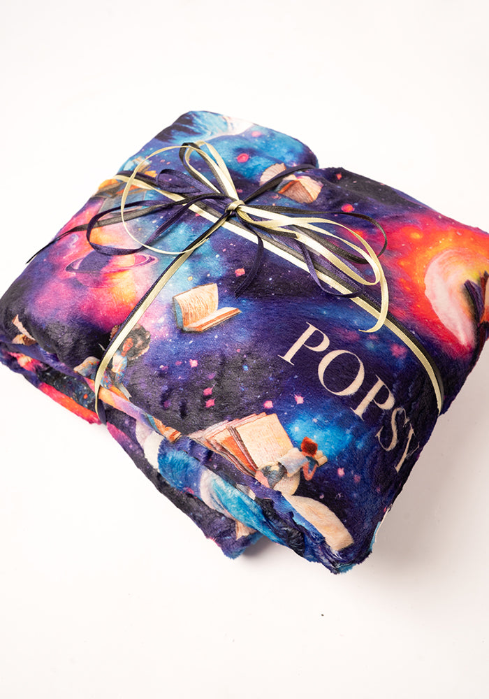 Fourth angle of Pop-under Space Books Print Plush Blanket
