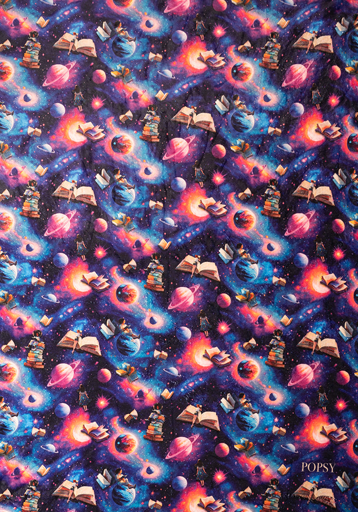 Third angle of Pop-under Space Books Print Plush Blanket