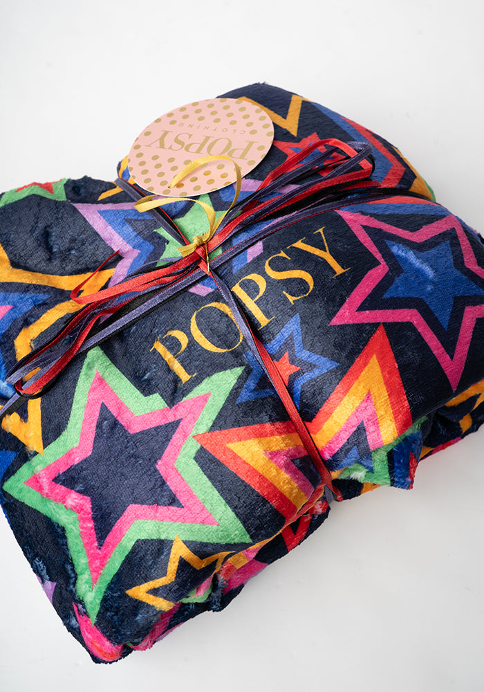 Pop-under Starburst Print Plush Blanket