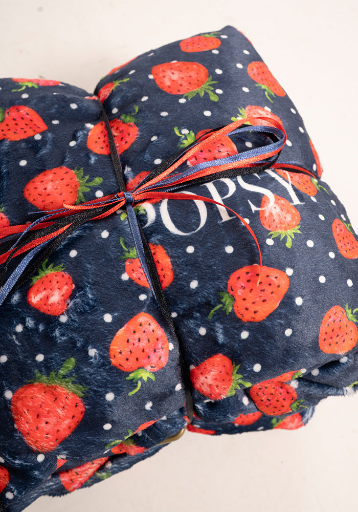 Fourth angle of Pop-under Strawberries Print Plush Blanket